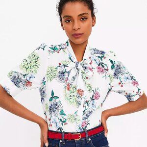 Loft Size S White Floral Print Top